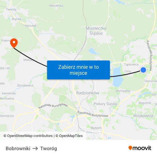 Bobrowniki to Tworóg map