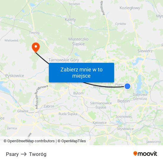 Psary to Tworóg map