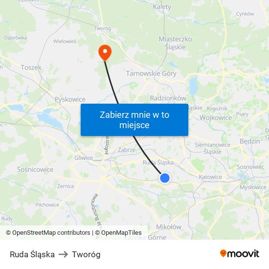 Ruda Śląska to Tworóg map