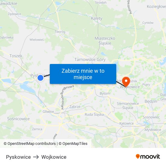 Pyskowice to Wojkowice map