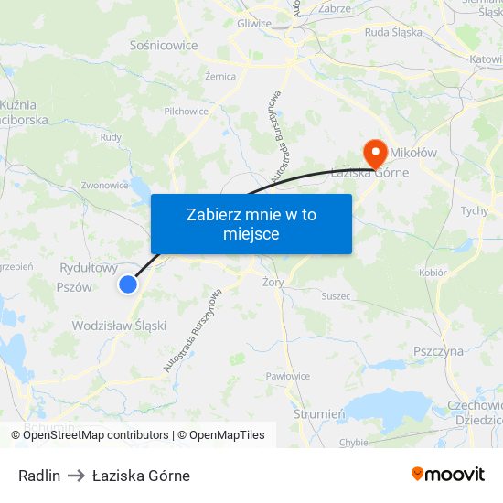 Radlin to Łaziska Górne map