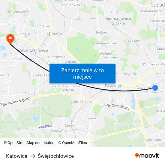 Katowice to Świętochłowice map