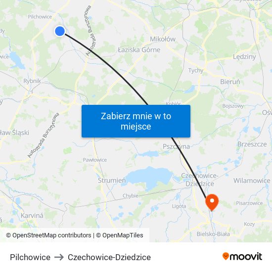 Pilchowice to Czechowice-Dziedzice map
