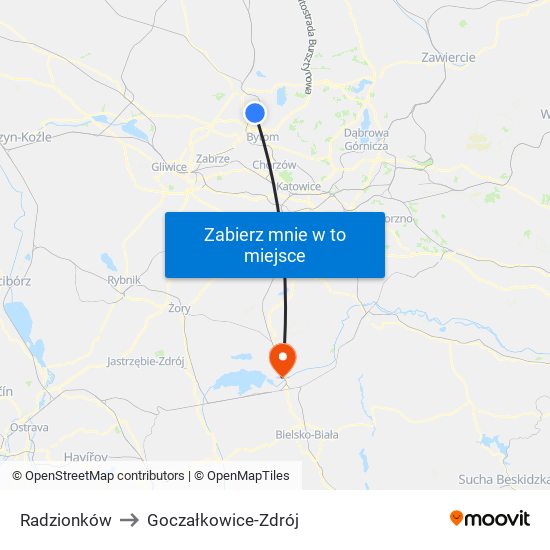 Radzionków to Goczałkowice-Zdrój map