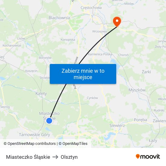 Miasteczko Śląskie to Olsztyn map