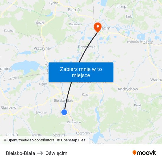 Bielsko-Biała to Oświęcim map