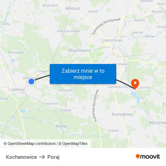 Kochanowice to Poraj map