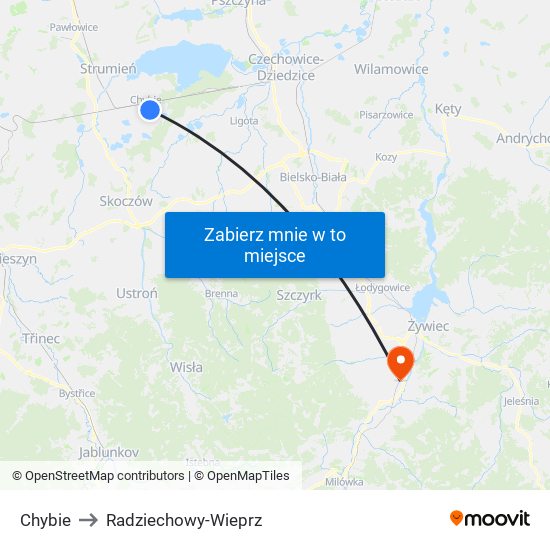 Chybie to Radziechowy-Wieprz map