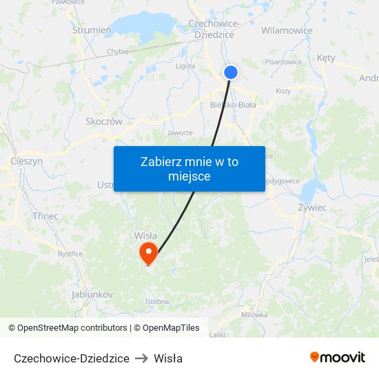 Czechowice-Dziedzice to Wisła map