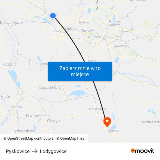 Pyskowice to Łodygowice map