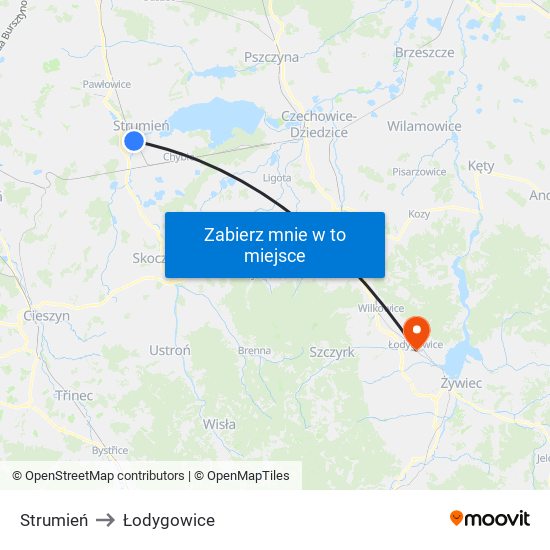 Strumień to Łodygowice map
