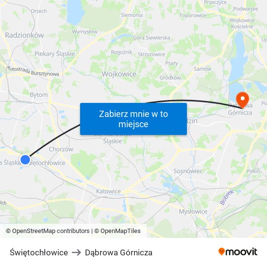 Świętochłowice to Dąbrowa Górnicza map