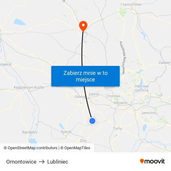 Ornontowice to Lubliniec map