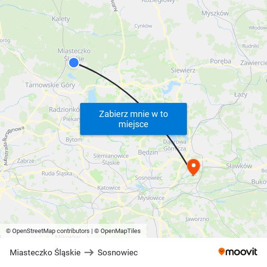 Miasteczko Śląskie to Sosnowiec map