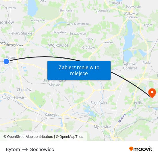 Bytom to Sosnowiec map