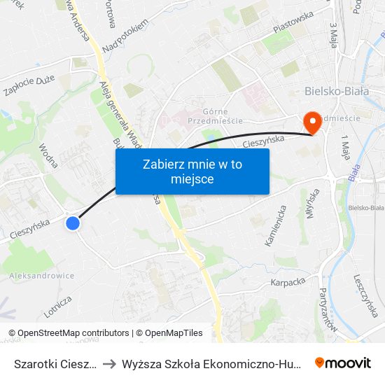 Szarotki Cieszyńska to Wyższa Szkoła Ekonomiczno-Humanistyczna map