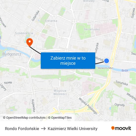 Rondo Fordońskie to Kazimierz Wielki University map