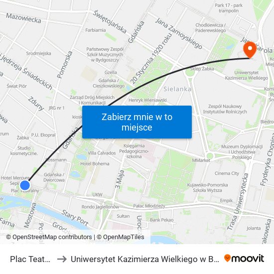 Plac Teatralny to Uniwersytet Kazimierza Wielkiego w Bydgoszczy map