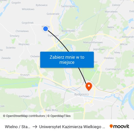 Wtelno / Stawowa to Uniwersytet Kazimierza Wielkiego w Bydgoszczy map