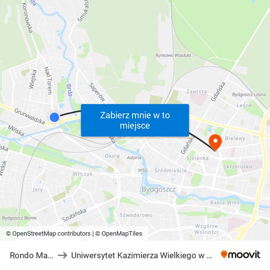 Rondo Maczka to Uniwersytet Kazimierza Wielkiego w Bydgoszczy map
