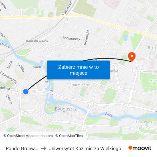 Rondo Grunwaldzkie to Uniwersytet Kazimierza Wielkiego w Bydgoszczy map
