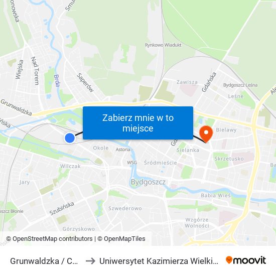 Grunwaldzka / Czarna Droga to Uniwersytet Kazimierza Wielkiego w Bydgoszczy map