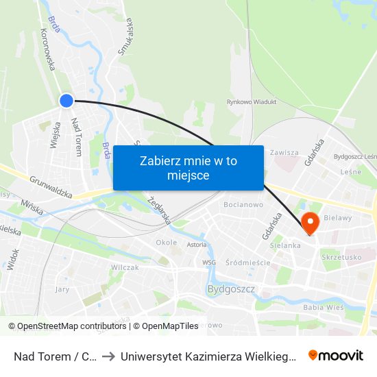 Nad Torem / Chmurna to Uniwersytet Kazimierza Wielkiego w Bydgoszczy map