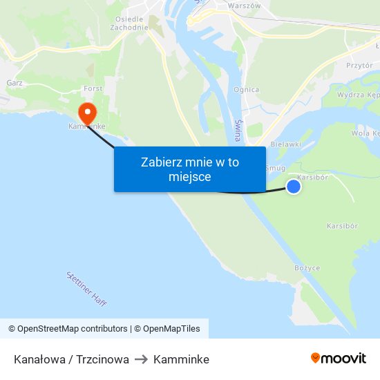 Kanałowa / Trzcinowa to Kamminke map