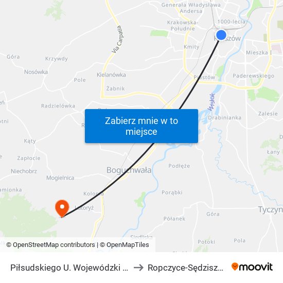 Piłsudskiego U. Wojewódzki 03 to Ropczyce-Sędziszów map