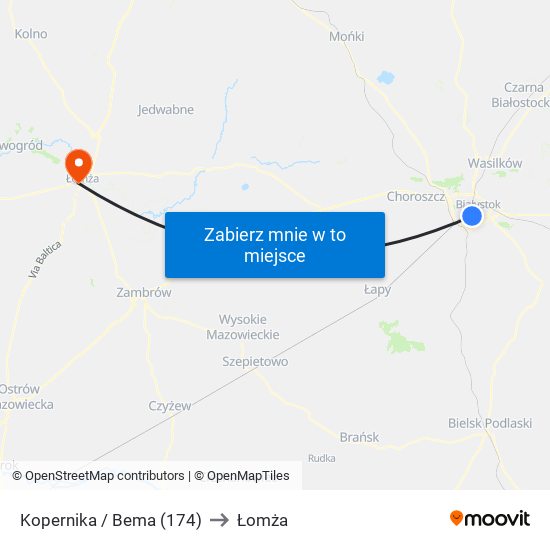 Kopernika / Bema (174) to Łomża map