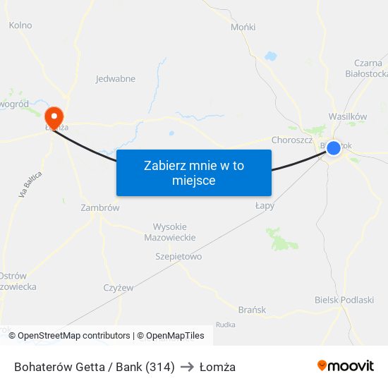 Bohaterów Getta / Bank (314) to Łomża map