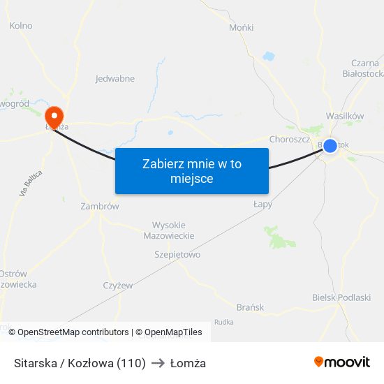 Sitarska / Kozłowa (110) to Łomża map