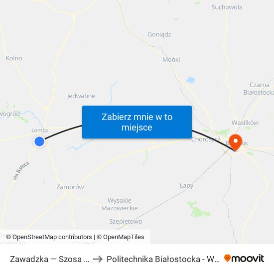 Zawadzka — Szosa Do Mężenina to Politechnika Białostocka - Wydział Elektryczny map