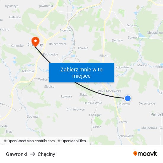 Gawronki to Chęciny map
