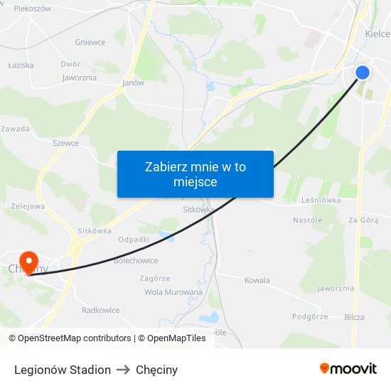 Legionów Stadion to Chęciny map
