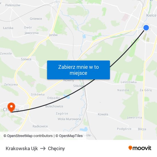 Krakowska Ujk to Chęciny map