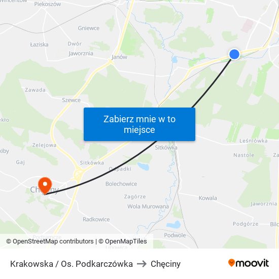 Krakowska / Os. Podkarczówka to Chęciny map