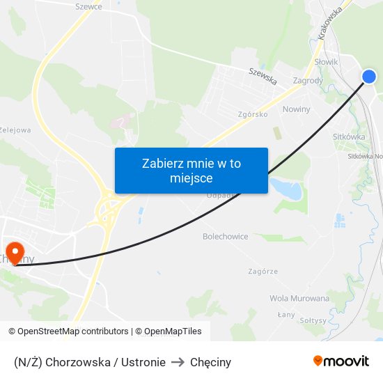 (N/Ż) Chorzowska / Ustronie to Chęciny map