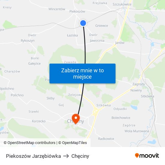 Piekoszów Jarzębiówka to Chęciny map