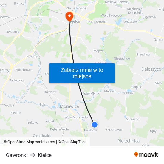 Gawronki to Kielce map