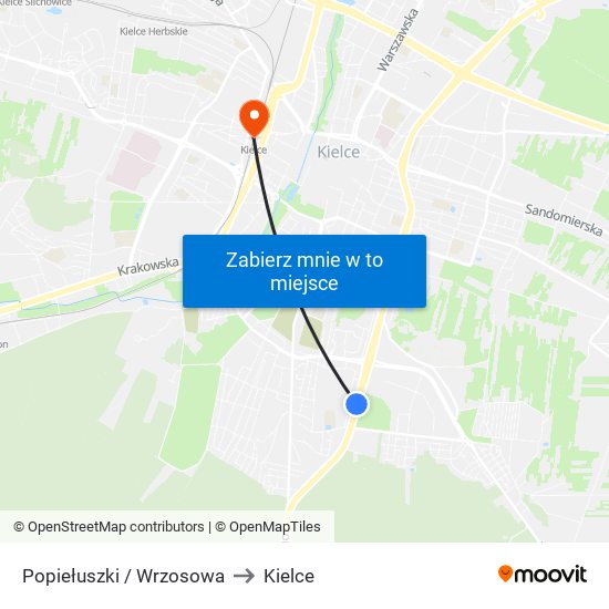 Popiełuszki / Wrzosowa to Kielce map