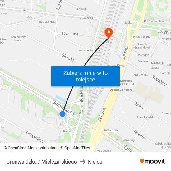 Grunwaldzka / Mielczarskiego to Kielce map