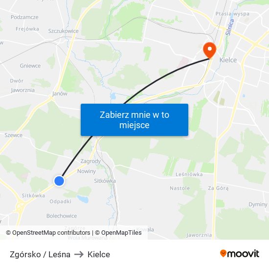 Zgórsko / Leśna to Kielce map