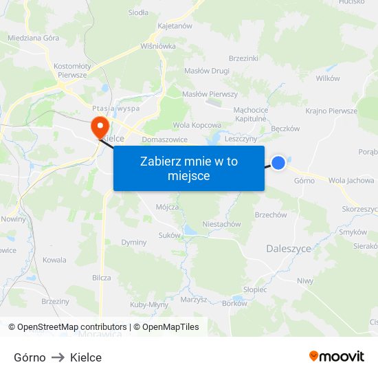 Górno to Kielce map