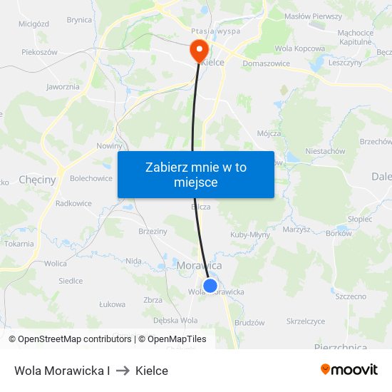 Wola Morawicka I to Kielce map