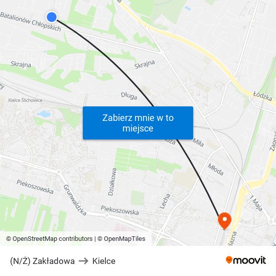 (N/Ż) Zakładowa to Kielce map