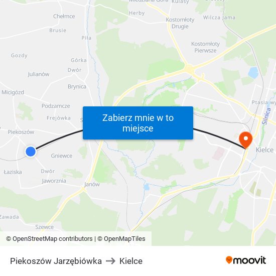 Piekoszów Jarzębiówka to Kielce map