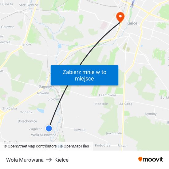 Wola Murowana to Kielce map