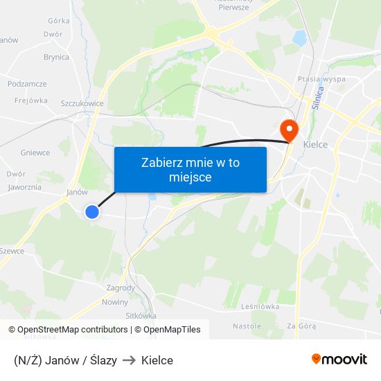 (N/Ż) Janów / Ślazy to Kielce map