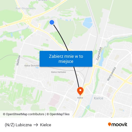 (N/Ż) Lubiczna to Kielce map